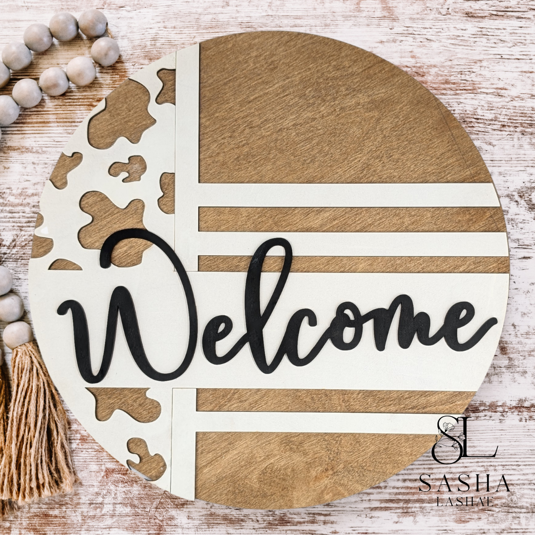 Modern Welcome Cowprint Sign