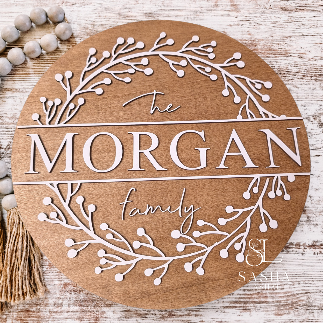 Elegant Wreath Family Name Sign