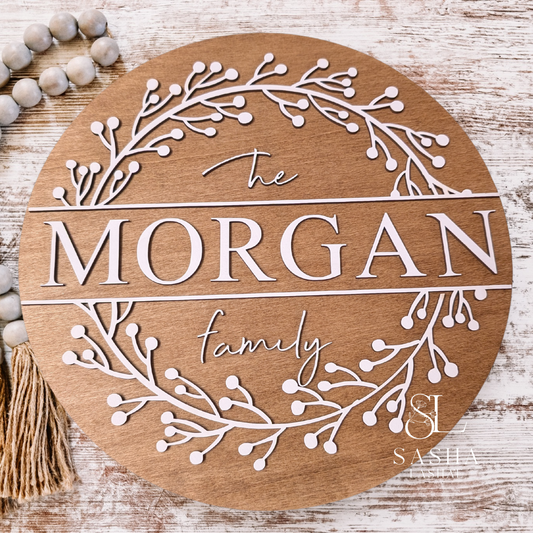 Elegant Wreath Family Name Sign