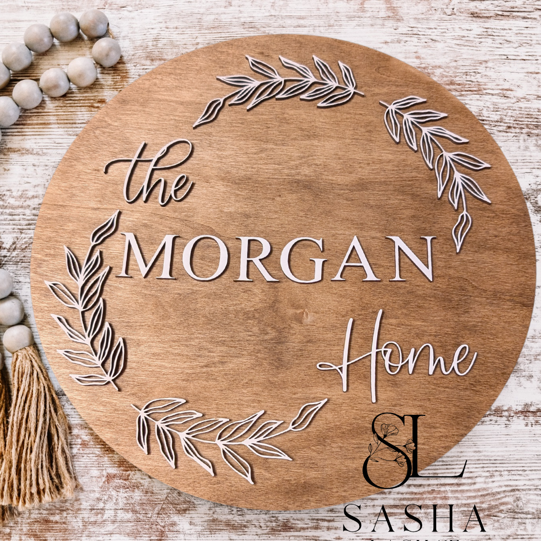 Open Leaf Family Name Sign
