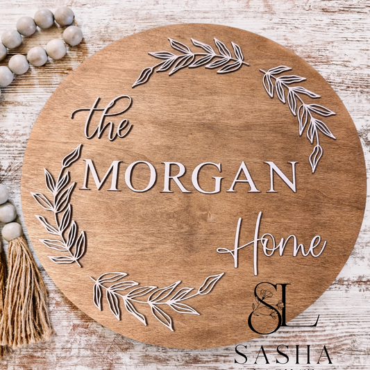 Open Leaf Family Name Sign