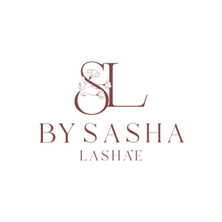 Logo for 'SL by Sasha Lasha'e with stylized initials and floral elements on a white background.