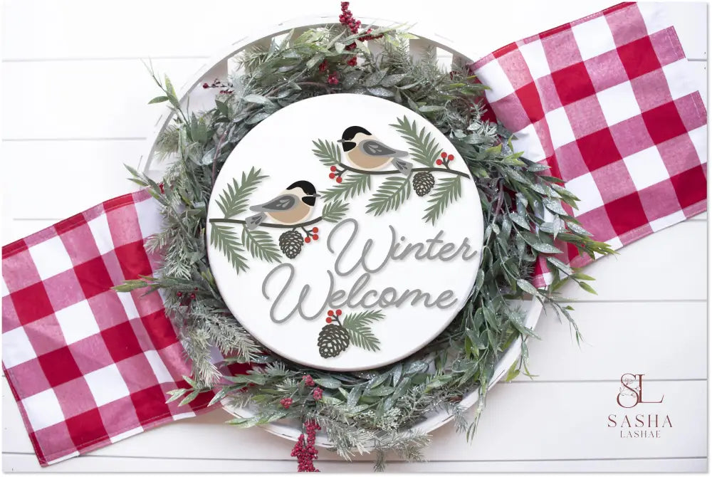 Cardinal Or Chickadee Seasons Greetings Sign Door