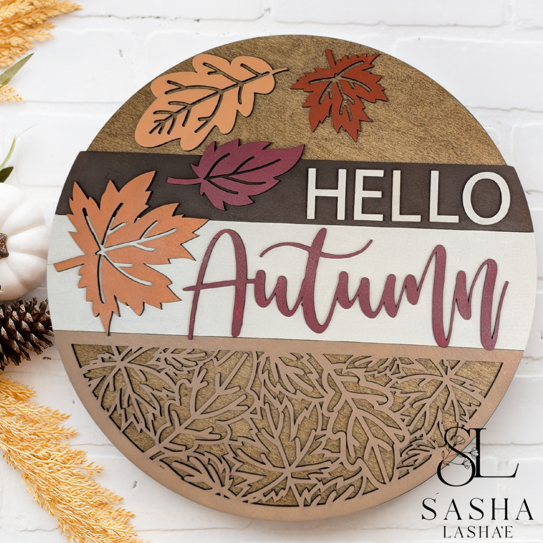 Happy Fall Hello Autumn Leaf Sign