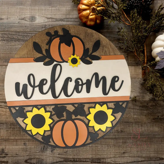 Pumpkin Sunflower Welcome Sign Door
