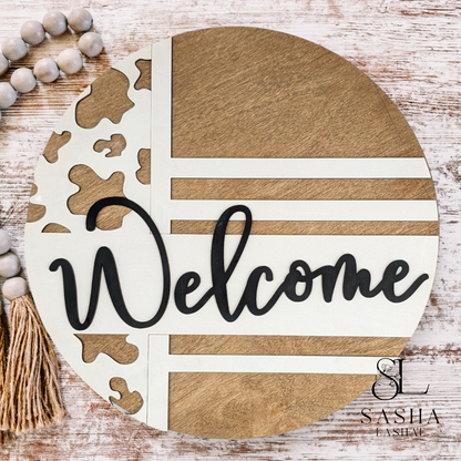 Modern Welcome Cowprint Sign