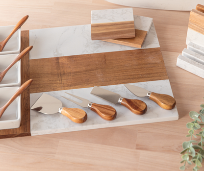 Personalized Marble & Acacia Charcuterie Serving Board Set