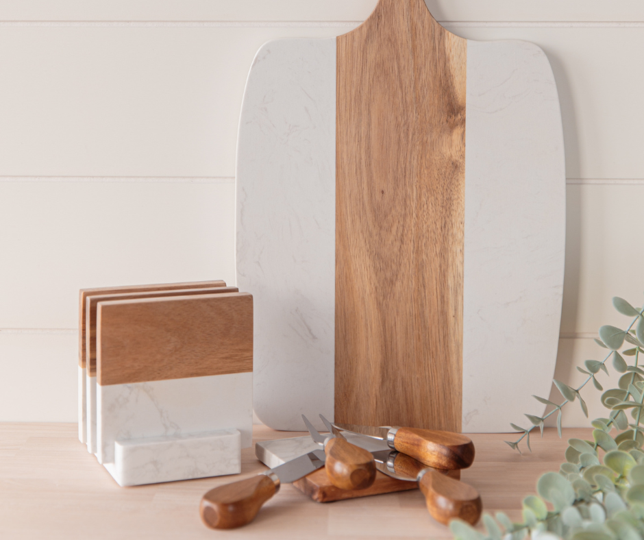 Personalized Marble & Acacia Wood Paddle Charcuterie Board