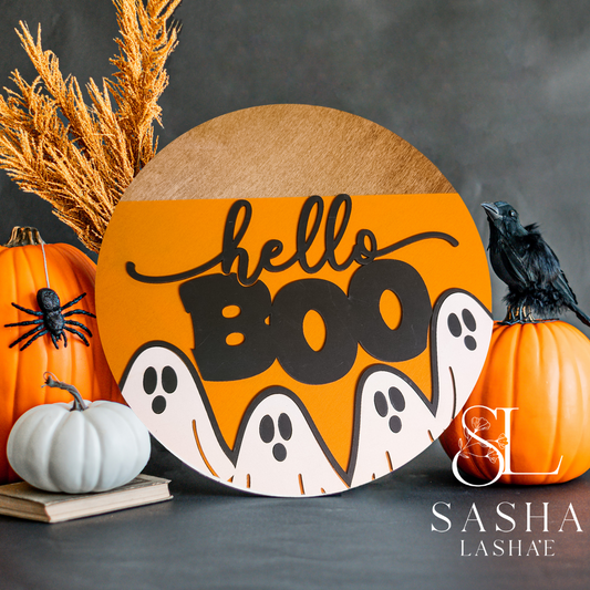 Hello Boo with Layered Ghosts Sign