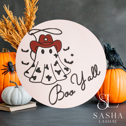 Boo Yall CowPrint Ghost With Lasso Sign - image 2