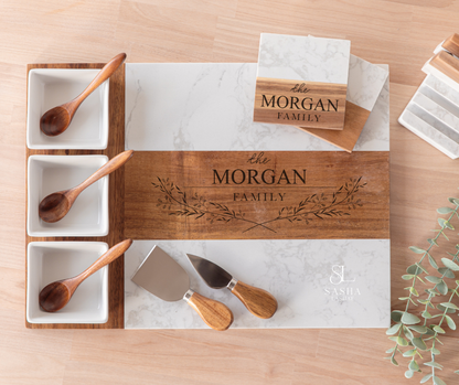 Personalized Marble & Acacia Wood Paddle Charcuterie Board