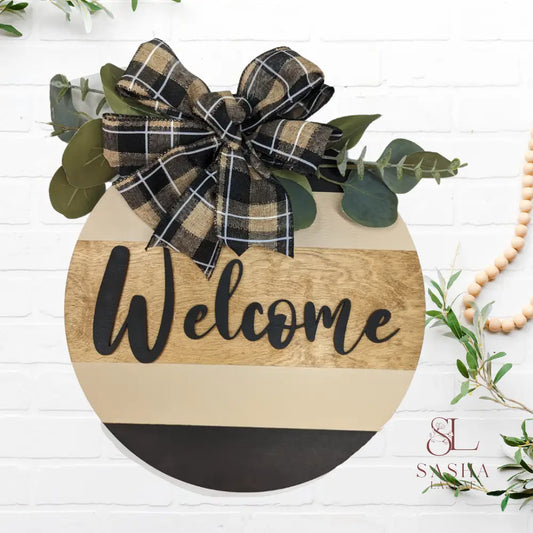 A Chicago Welcome Sign 12 Inch / With Bow And Greenery Two Tone Door
