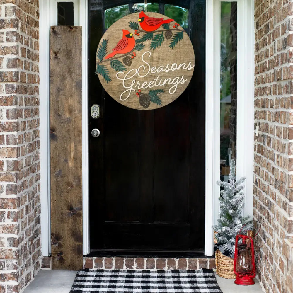 Cardinal Or Chickadee Seasons Greetings Sign Door