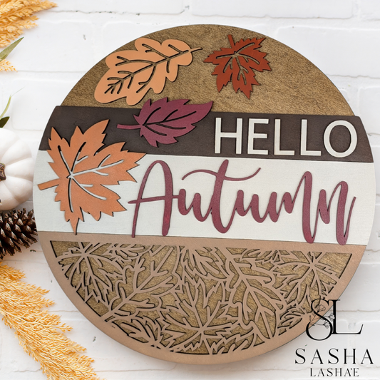 Happy Fall Hello Autumn Leaf Sign