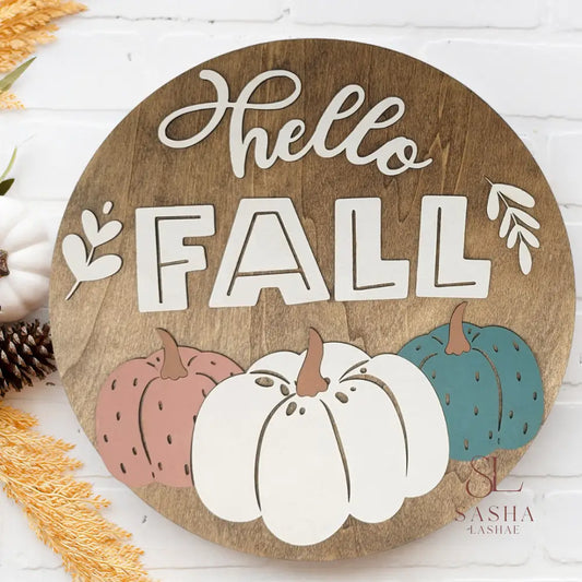 Hello Fall Three Pumpkins Sign Door