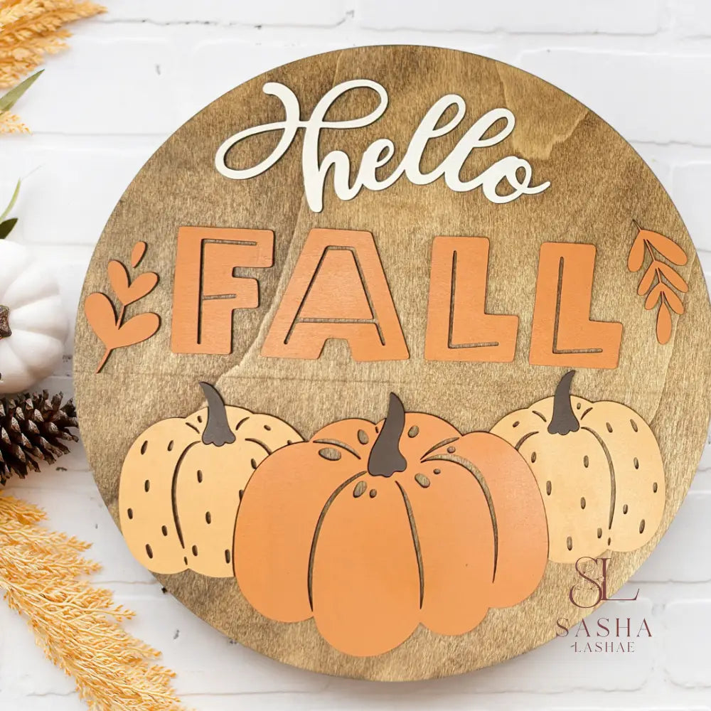 Hello Fall Three Pumpkins Sign Door