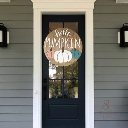 Hello Pumpkin Three Pumpkins Sign Door