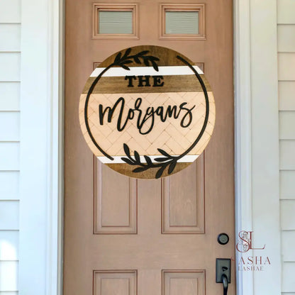 Herringbone Family Name Sign Door