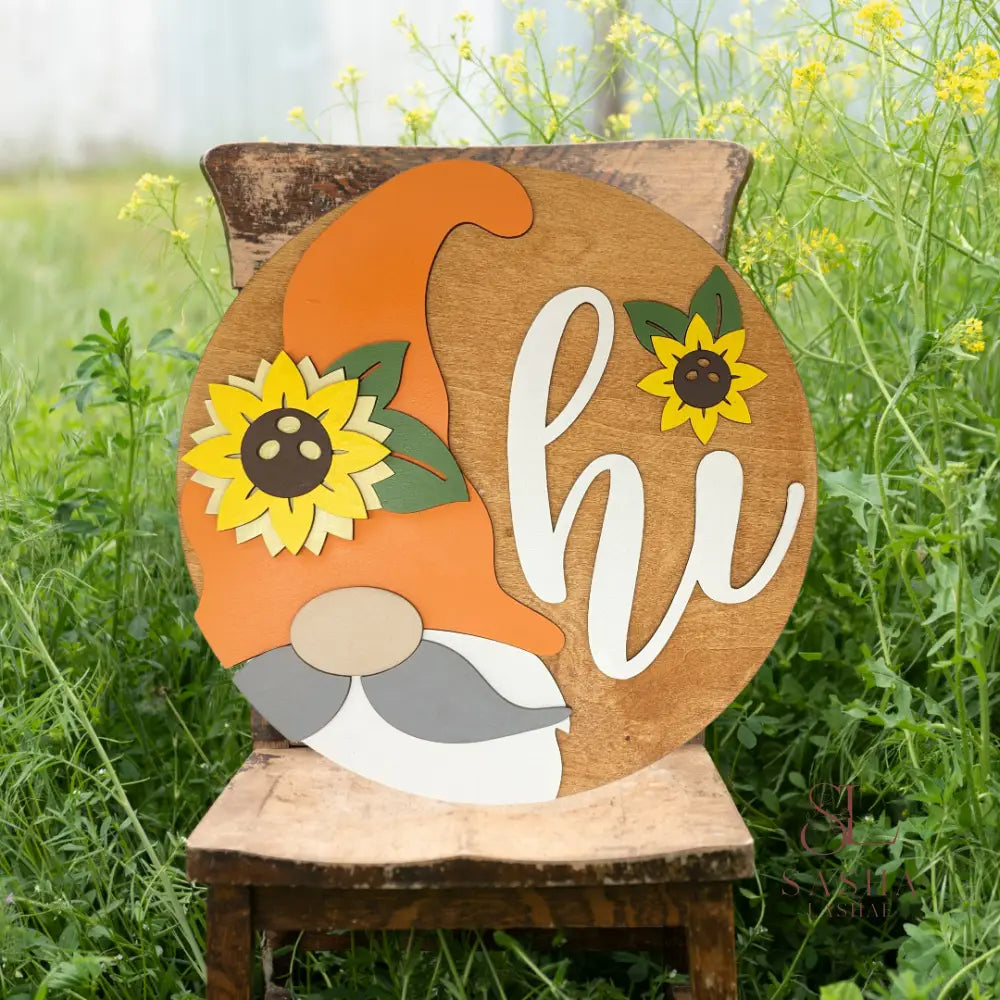 Hi Sunflower Gnome Sign Door