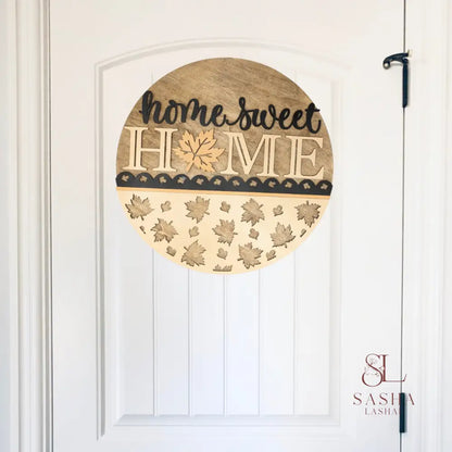 Home Sweet Leaf Sign Door