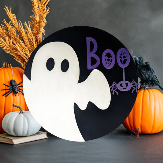 Large Ghost Boo Round Sign Door