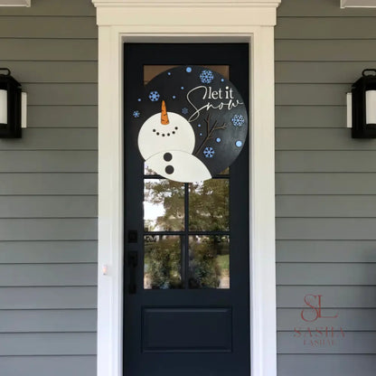 Let It Snow Snowman Round Sign Door