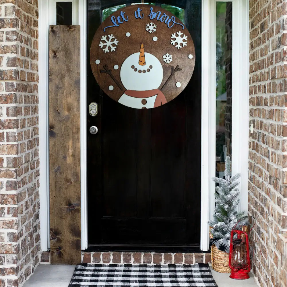 Let It Snow Snowman With Scarf Round Sign Door