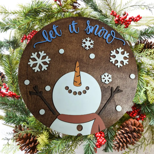Let It Snow Snowman With Scarf Round Sign Door