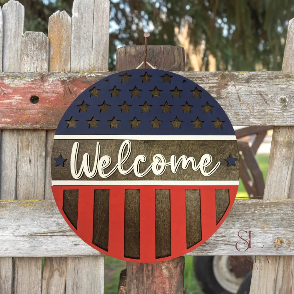 Patriotic Welcome Sign Door