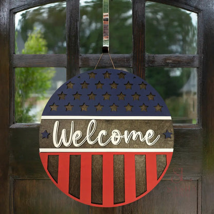 Patriotic Welcome Sign Door