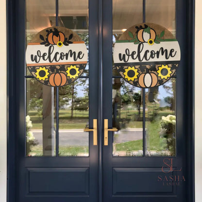 Pumpkin Sunflower Welcome Sign Door