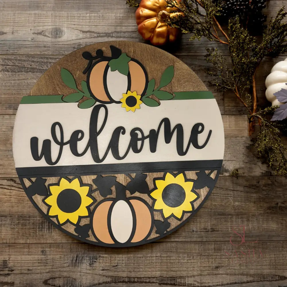 Pumpkin Sunflower Welcome Sign Door