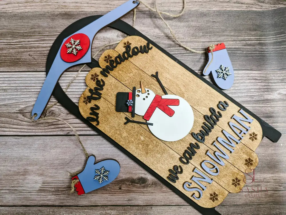 Snowman Sled Door Hanger Sign