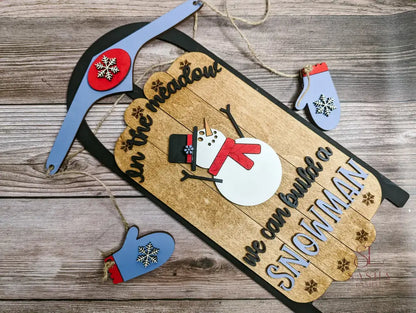 Snowman Sled Door Hanger Sign