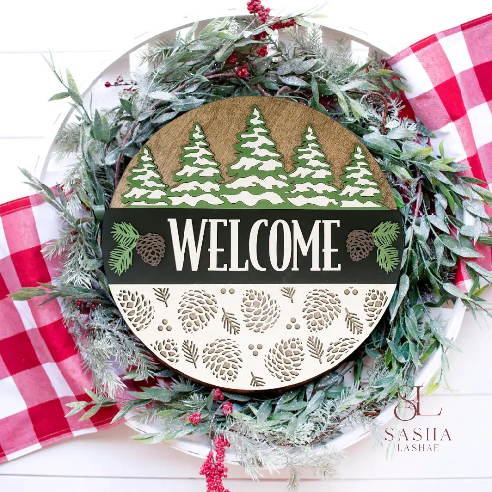 Snowy Pines Sign Door