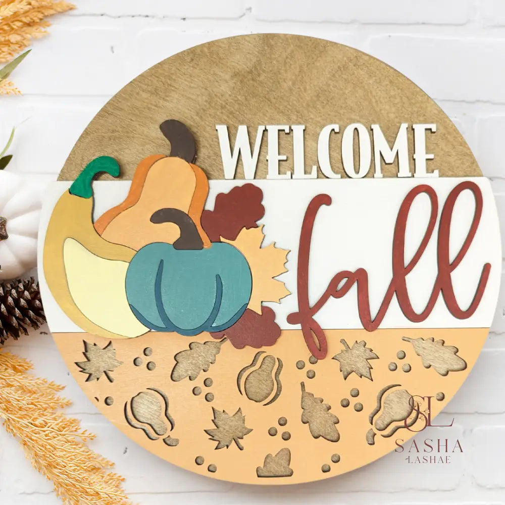 Welcome Fall Gourds Sign Door