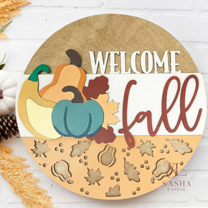 Welcome Fall Gourds Sign Door