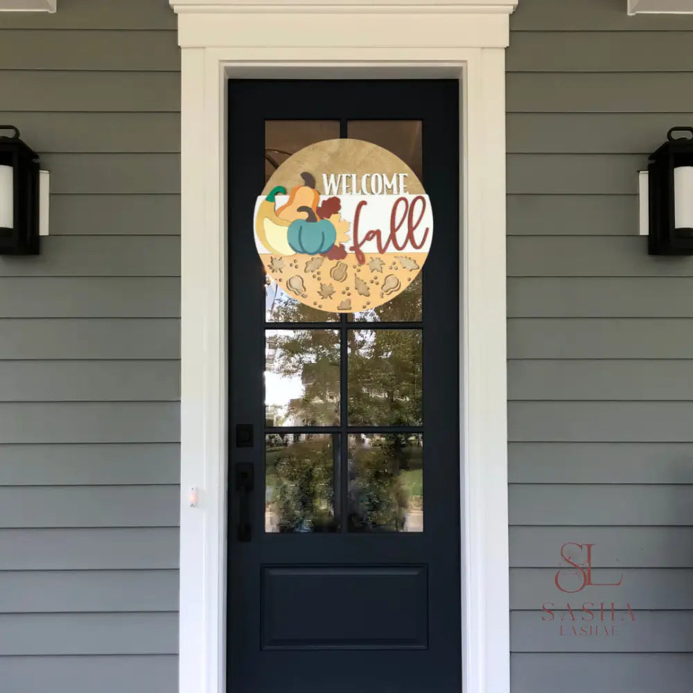 Welcome Fall Gourds Sign Door