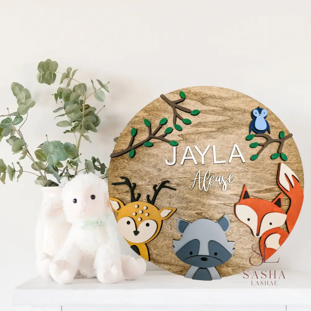 Woodland Animals Name Sign Door