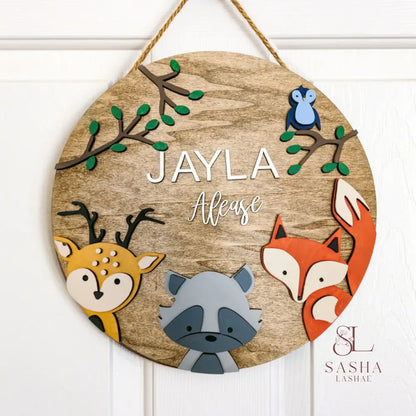 Woodland Animals Name Sign Door