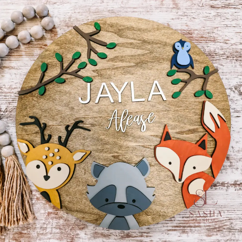 Woodland Animals Name Sign Door