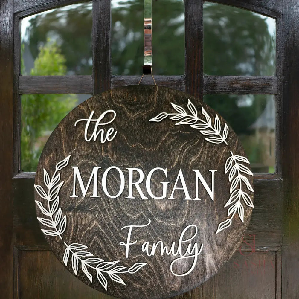 Wreath Family Name Sign Door