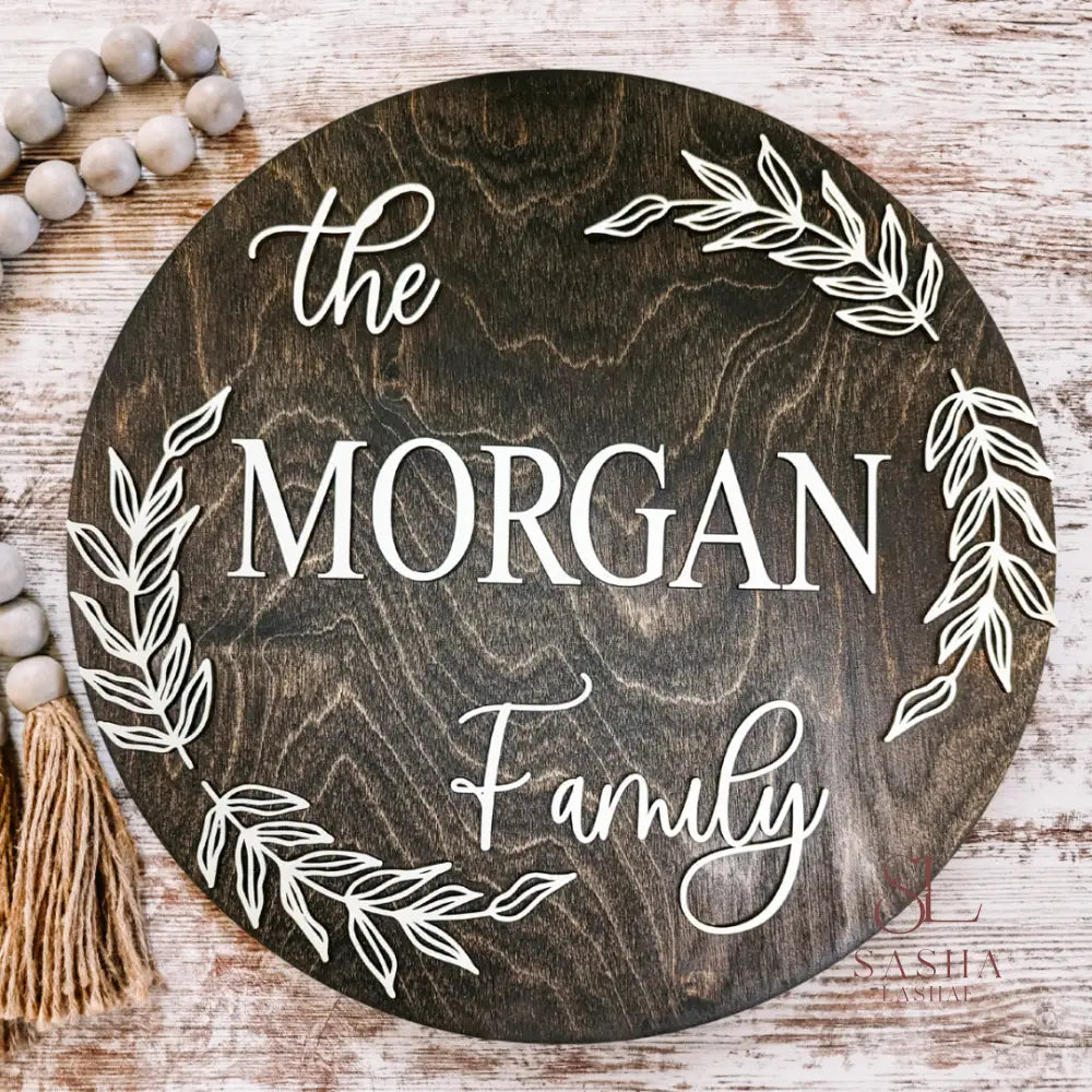 Wreath Family Name Sign Door