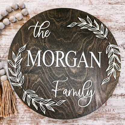 Wreath Family Name Sign Door