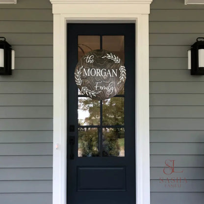 Wreath Family Name Sign Door